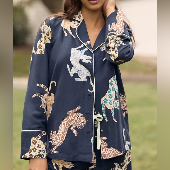 Anthropologie Leopard Print Flannel Pajama Set, W’s size Small/Medium - Picture 2 of 15